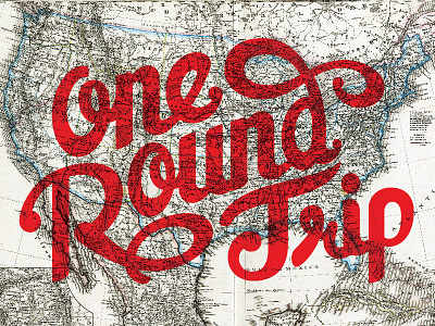 Round Trip map red round script ticket travel trip type typography usa