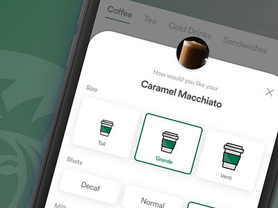 Sneak Peek app coffee coffee app concept desiginspiration design inspiration select size starbucks ui ux ux ui