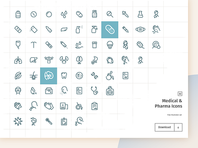 Medical & Pharma Free Icon Set body coronavirus equipment flat design flat design free freebie health icon design illustrator mask medical medicine organs outlined pharma ui vector virus