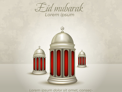 lantern 3d background classic creative eid mubarak fitr illustration lantern ramadan red vector