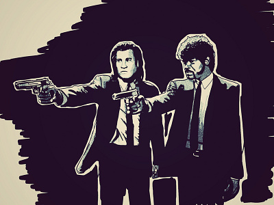 La marche des vertueux cult drawing film geek gun illustrator draw l.jackson movie pulp pulp fiction pulpfiction quentin tarentino travolta