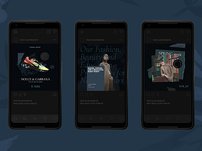 Violin 2.0 Social Media Kit app blog dark dark theme fashion instagram kit lifestyle magazine model music phone pixel playlist social media template