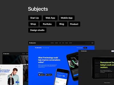 Subjects app components elements landing page module start up template ui kit ultimate pack web design