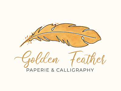 Golden Feather | Paperie Logo branding design feather feminine illustration logo logo design monoline watercolor