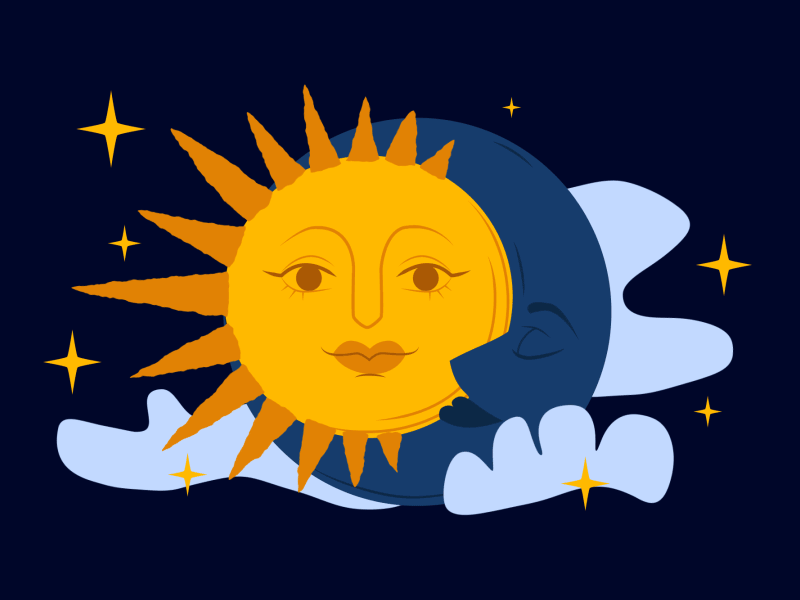The Sun and The Moon aftereffects animation animator astrological astrology clouds digitalart flames gif girlsinanimation illustration illustrator loop moon motiongraphics night rubberhose stars sun vancouver