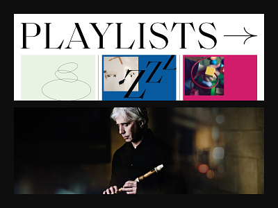 Outhere Music — Website 004 arrow artist branding classical design instruments listen music playlist typography website