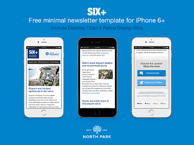 Six+ Minimal Newsletter Template Iphone6 Mockup 401dpi @2x @3x desktop freebie minimal newsletter retina template