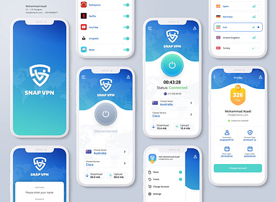 Snap VPN dashboard interface ios app mobile app mobile design payment proxy security server snap vpn statistics traffic ui design upload ux design vpn vpn app vpn mobile vpn proxy widgets