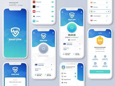 Snap VPN dashboard interface ios app mobile app mobile design payment proxy security server snap vpn statistics traffic ui design upload ux design vpn vpn app vpn mobile vpn proxy widgets