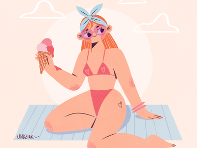 Summer time beach character design digital art girl hot icecream illustration magazine illustration relax summer sunglasses sunny swimsuit