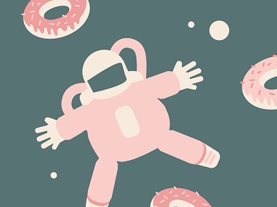 Astronaut and Donuts astronaut design donut flat graphic green illustration pink simple