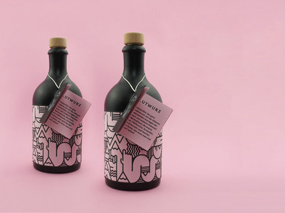 Hüttengaudi alcohol bottle design illustration packaging pink