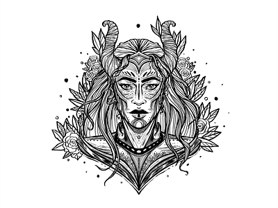 Daily Sketch #4 black and white daily daily sketch design drawing flower graphic design horns illustration ink leaves pattern portrait poster practice procreate sketch woman