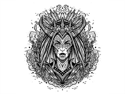 Daily Sketch #5 black and white daily daily sketch design drawing flower graphic design horns illustration ink leaves pattern portrait poster practice procreate sketch woman