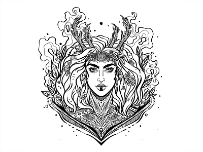 Daily Sketch #6 black and white daily daily sketch design drawing flower graphic design horns illustration ink leaves pattern portrait poster practice procreate sketch woman