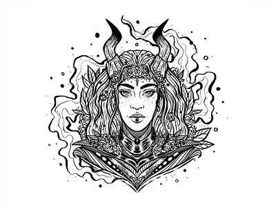 Daily Sketch #7 black and white daily daily sketch design drawing flower graphic design horns illustration ink leaves pattern portrait poster practice procreate sketch woman