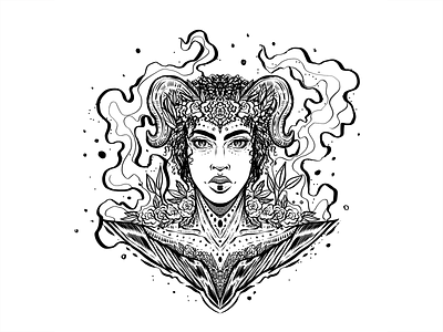 Daily Sketch #8 black and white daily daily sketch design drawing flower graphic design horns illustration ink leaves pattern portrait poster practice procreate sketch woman