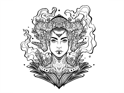 Daily Sketch #10 black and white daily daily sketch design drawing flower graphic design horns illustration ink leaves pattern portrait poster practice procreate sketch woman
