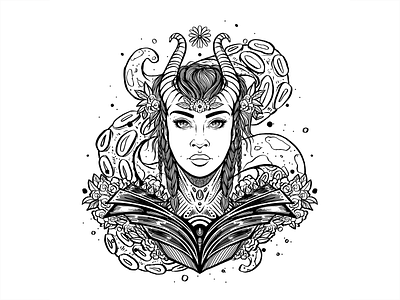 Daily Sketch #11 black and white daily sketch design drawing flower graphic design horns illustration ink leaves octopus pattern portrait poster practice procreate tentacles woman