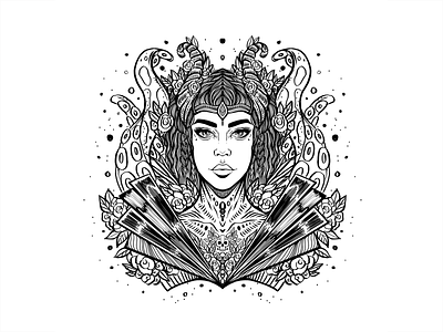 Daily Sketch #12 black and white daily sketch design drawing flower graphic design horns illustration ink leaves octopus pattern portrait poster practice procreate tentacles woman