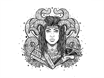 Daily Sketch #13 black and white daily sketch design drawing flower graphic design horns illustration ink leaves octopus pattern portrait poster practice procreate tentacles woman