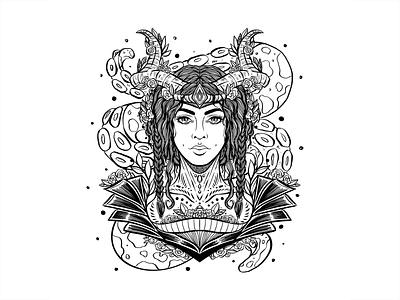 Daily Sketch #15 black and white daily sketch design drawing flower graphic design horns illustration ink leaves octopus pattern portrait poster practice procreate tentacles woman