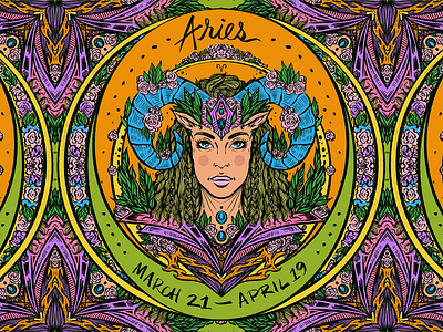 Daily ZODIAC Sketch - #4 - Aries aries art nouveau art noveau astrology daily sketch earth flowers goat horoscope illustration leaves pattern portrait procreate ram sketch woman zodiac zodiac sign