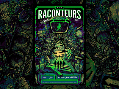 The Raconteurs Stage AE Concert Poster band black and white bones concert poster event flower graphic design illustration leaves lineart linework music poster portrait poster poster design procreate skull stipple the raconteurs work in progress