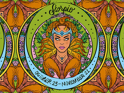 Daily ZODIAC Sketch - #11 - Scorpio art nouveau art noveau astrology daily sketch earth flowers horoscope illustration leaves pattern portrait procreate scorpio scorpion sketch woman zodiac zodiac sign