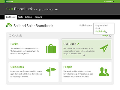 Your Brandbook Cockpit page design brand brandbook branding cloud guidelines saas styleguide tool website