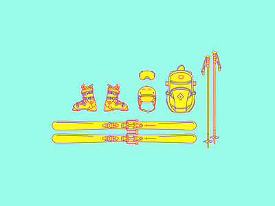 Packed up illustration line drawing ski ski boots