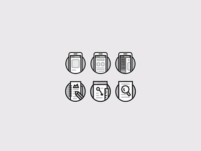 Pitch icons app design circle hard work icon illustrator magnifying glass pencil phone thick lines vector workhorse