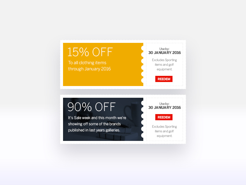 Redeem Coupon by 𝕵𝔢𝔞𝔫 on Dribbble