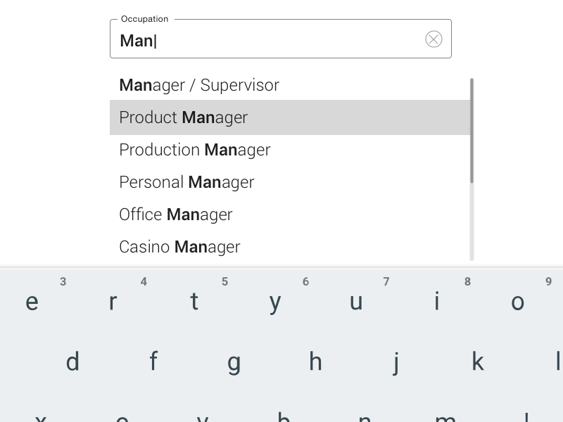Full screen Suggestive Type for Tablet forms ux micro-ux