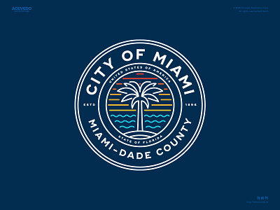 City of Miami Seal Redesign branding florida government illustration lineart logo miami ocean palmtree rebrand redesign retro seal tropical typography usa