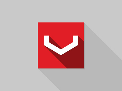 V Flat design flat icon red shadow square