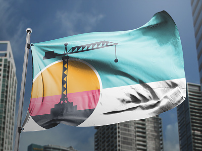 New Miami Flag - "Pardon Our Dust" bandera brickell construction crane dade flag illustration miami redesign reimaginings silhouette sunset