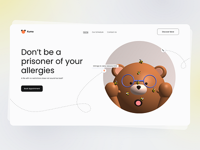 Spline 3d exploration - clinic page 3d allergies bear bears bees clean design hero image illustration kuma landingpage spline ui website