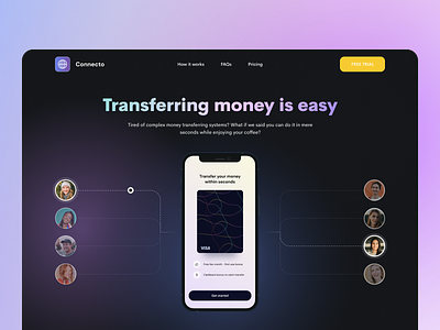 Money transferring service - hero page application credit card darkui design fintech gradient heropage homepage layout ui