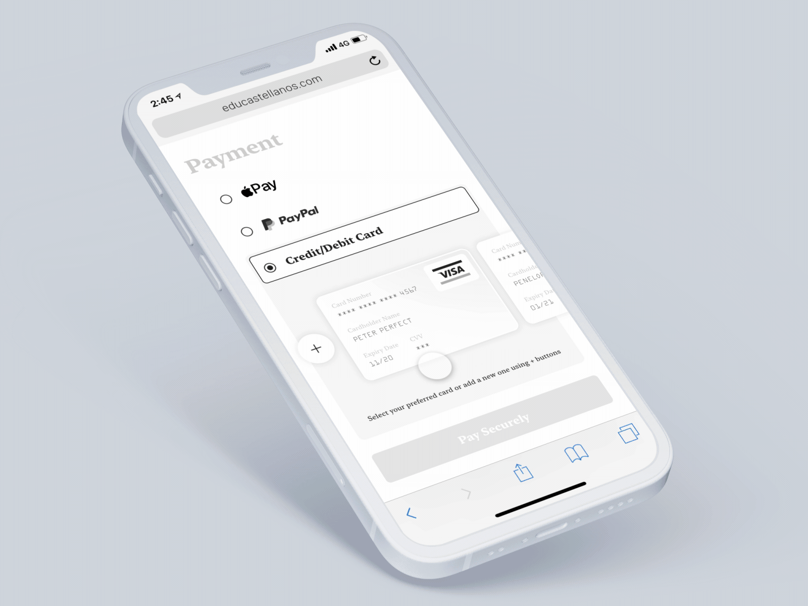 Saved Cards v3 - Payment - Checkout adobe adobe aftereffects adobexd animation cards design ecommerce educastellanos gif iphone iphone12 mobile payment paypal prototype ui ui design ux ux design web