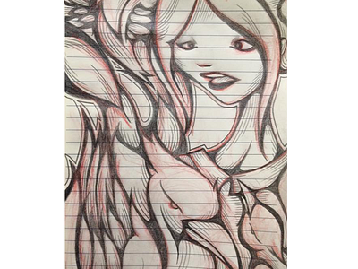 Just a girl with 3 birds sketched in a a5 notebook