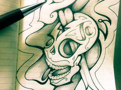 Day 14 - Skull - 31 Days of Skulls - Cancer in your head 31daysofskulls cancer challenge educastellanos halloween illustration notebook october paper pencil skull
