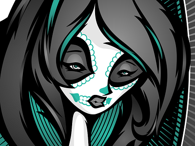 Santa Muerte WIP candy dead girl green eyes greyscale lady muerte santa skull teal