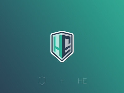 H E - Developer Logo badge branding code coding developer gradient logo logotype shield