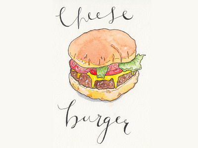 Cheese Burger Spot Illustration calligraphy food illustration hand drawn type ink watercolour