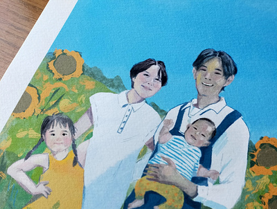 Family Portrait in a Sunflower Field illustraion portrait procreate procreate art sketchy