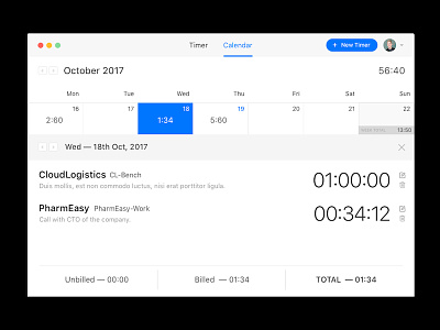 Calendar — Timesheets accounting app calendar clean light mac minimal time timesheet tracking ui ux
