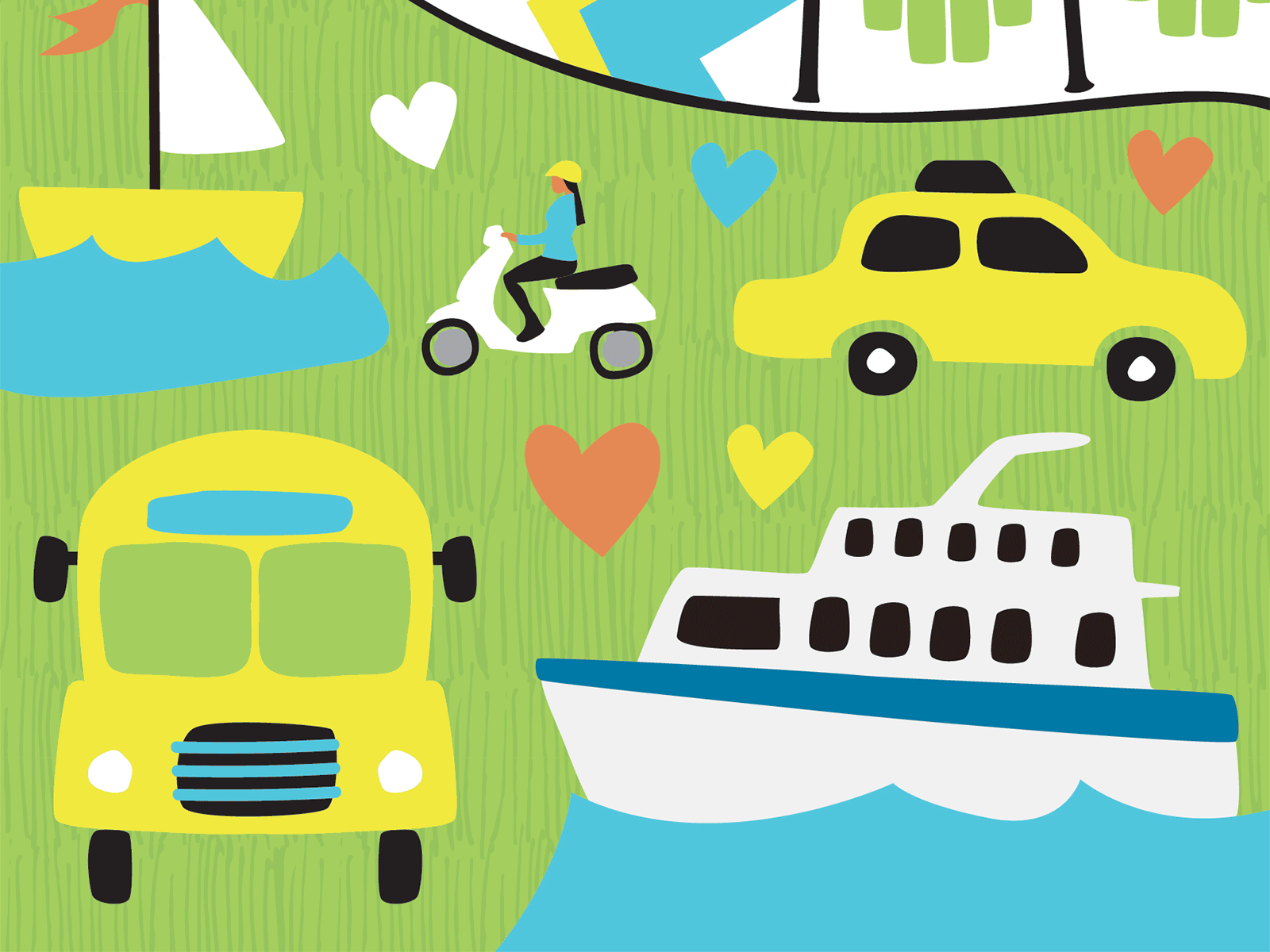 Transportation animated gif boat bus hearts illustrator motion graphics scooter taxi transportation