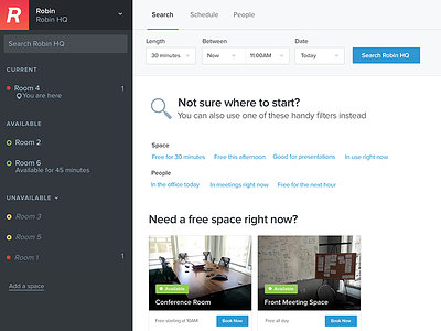 Find a space empty state filters office robin search