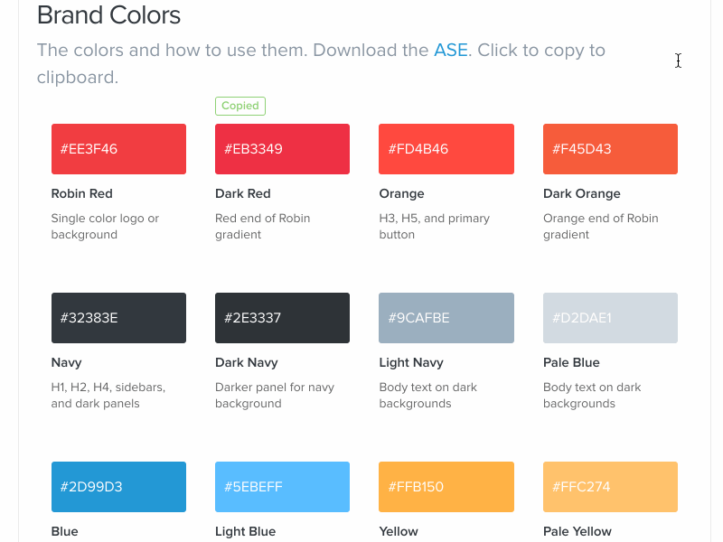 Click to Copy Colors colors robin styleguide